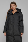 Оптом Пальто утепленное с капюшоном зимнее женское черного цвета 51156Ch, фото 8