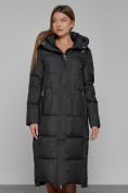 Оптом Пальто утепленное с капюшоном зимнее женское черного цвета 51156Ch, фото 9
