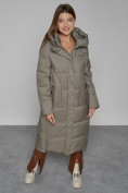Оптом Пальто утепленное с капюшоном зимнее женское цвета хаки 51156Kh в Иркутске, фото 10
