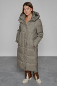 Оптом Пальто утепленное с капюшоном зимнее женское цвета хаки 51156Kh, фото 11