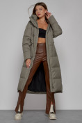 Оптом Пальто утепленное с капюшоном зимнее женское цвета хаки 51156Kh, фото 12