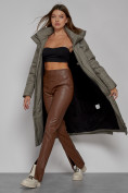 Оптом Пальто утепленное с капюшоном зимнее женское цвета хаки 51156Kh, фото 13
