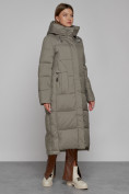 Оптом Пальто утепленное с капюшоном зимнее женское цвета хаки 51156Kh в Калининграде, фото 3