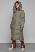 Оптом Пальто утепленное с капюшоном зимнее женское цвета хаки 51156Kh в Новокузнецке, фото 5