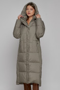 Оптом Пальто утепленное с капюшоном зимнее женское цвета хаки 51156Kh в Кемерово, фото 7