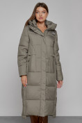 Оптом Пальто утепленное с капюшоном зимнее женское цвета хаки 51156Kh в  Красноярске, фото 9