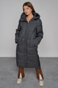 Оптом Пальто утепленное с капюшоном зимнее женское темно-серого цвета 51156TC, фото 11