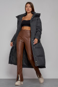 Оптом Пальто утепленное с капюшоном зимнее женское темно-серого цвета 51156TC, фото 13