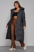 Оптом Пальто утепленное с капюшоном зимнее женское темно-серого цвета 51156TC, фото 14