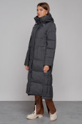 Оптом Пальто утепленное с капюшоном зимнее женское темно-серого цвета 51156TC, фото 2