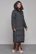 Оптом Пальто утепленное с капюшоном зимнее женское темно-серого цвета 51156TC, фото 6