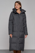 Оптом Пальто утепленное с капюшоном зимнее женское темно-серого цвета 51156TC, фото 8