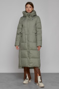 Оптом Пальто утепленное с капюшоном зимнее женское зеленого цвета 51156Z в Санкт-Петербурге