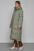 Оптом Пальто утепленное с капюшоном зимнее женское зеленого цвета 51156Z, фото 2