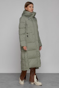 Оптом Пальто утепленное с капюшоном зимнее женское зеленого цвета 51156Z, фото 3