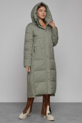 Оптом Пальто утепленное с капюшоном зимнее женское зеленого цвета 51156Z, фото 6