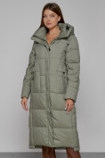 Оптом Пальто утепленное с капюшоном зимнее женское зеленого цвета 51156Z в Томске, фото 8