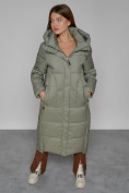 Оптом Пальто утепленное с капюшоном зимнее женское зеленого цвета 51156Z, фото 10