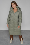 Оптом Пальто утепленное с капюшоном зимнее женское зеленого цвета 51156Z, фото 11
