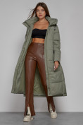 Оптом Пальто утепленное с капюшоном зимнее женское зеленого цвета 51156Z в Омске, фото 12
