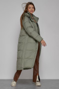 Оптом Пальто утепленное с капюшоном зимнее женское зеленого цвета 51156Z, фото 15