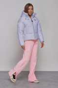 Оптом Зимняя женская куртка модная с капюшоном фиолетового цвета 512305F в Екатеринбурге, фото 3