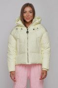 Оптом Зимняя женская куртка модная с капюшоном светло-желтого цвета 512305SJ в Казани, фото 5