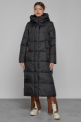 Оптом Пальто утепленное с капюшоном зимнее женское черного цвета 52109Ch в Новосибирске
