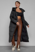 Оптом Пальто утепленное с капюшоном зимнее женское черного цвета 52109Ch, фото 13