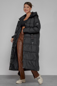 Оптом Пальто утепленное с капюшоном зимнее женское черного цвета 52109Ch в Перми, фото 14
