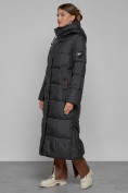 Оптом Пальто утепленное с капюшоном зимнее женское черного цвета 52109Ch в Перми, фото 2