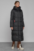 Оптом Пальто утепленное с капюшоном зимнее женское черного цвета 52109Ch, фото 3