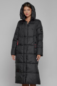 Оптом Пальто утепленное с капюшоном зимнее женское черного цвета 52109Ch, фото 5