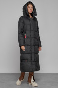 Оптом Пальто утепленное с капюшоном зимнее женское черного цвета 52109Ch, фото 6