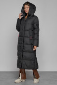 Оптом Пальто утепленное с капюшоном зимнее женское черного цвета 52109Ch в Волгоградке, фото 7