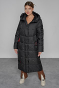 Оптом Пальто утепленное с капюшоном зимнее женское черного цвета 52109Ch, фото 8