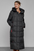 Оптом Пальто утепленное с капюшоном зимнее женское черного цвета 52109Ch, фото 9