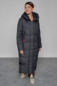 Оптом Пальто утепленное с капюшоном зимнее женское темно-серого цвета 52109TC, фото 11