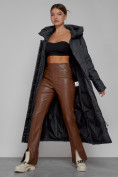 Оптом Пальто утепленное с капюшоном зимнее женское темно-серого цвета 52109TC в Уфе, фото 13
