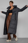 Оптом Пальто утепленное с капюшоном зимнее женское темно-серого цвета 52109TC в Самаре, фото 14