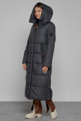 Оптом Пальто утепленное с капюшоном зимнее женское темно-серого цвета 52109TC, фото 5