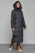 Оптом Пальто утепленное с капюшоном зимнее женское темно-серого цвета 52109TC в Перми, фото 6