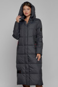 Оптом Пальто утепленное с капюшоном зимнее женское темно-серого цвета 52109TC, фото 7