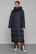Оптом Пальто утепленное с капюшоном зимнее женское темно-синего цвета 52109TS в Санкт-Петербурге
