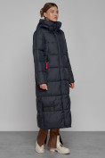 Оптом Пальто утепленное с капюшоном зимнее женское темно-синего цвета 52109TS, фото 3