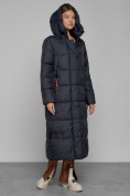 Оптом Пальто утепленное с капюшоном зимнее женское темно-синего цвета 52109TS, фото 6