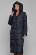 Оптом Пальто утепленное с капюшоном зимнее женское темно-синего цвета 52109TS, фото 7