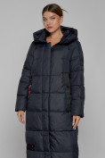 Оптом Пальто утепленное с капюшоном зимнее женское темно-синего цвета 52109TS, фото 8