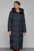 Оптом Пальто утепленное с капюшоном зимнее женское темно-синего цвета 52109TS, фото 9