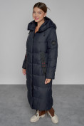 Оптом Пальто утепленное с капюшоном зимнее женское темно-синего цвета 52109TS в Перми, фото 11